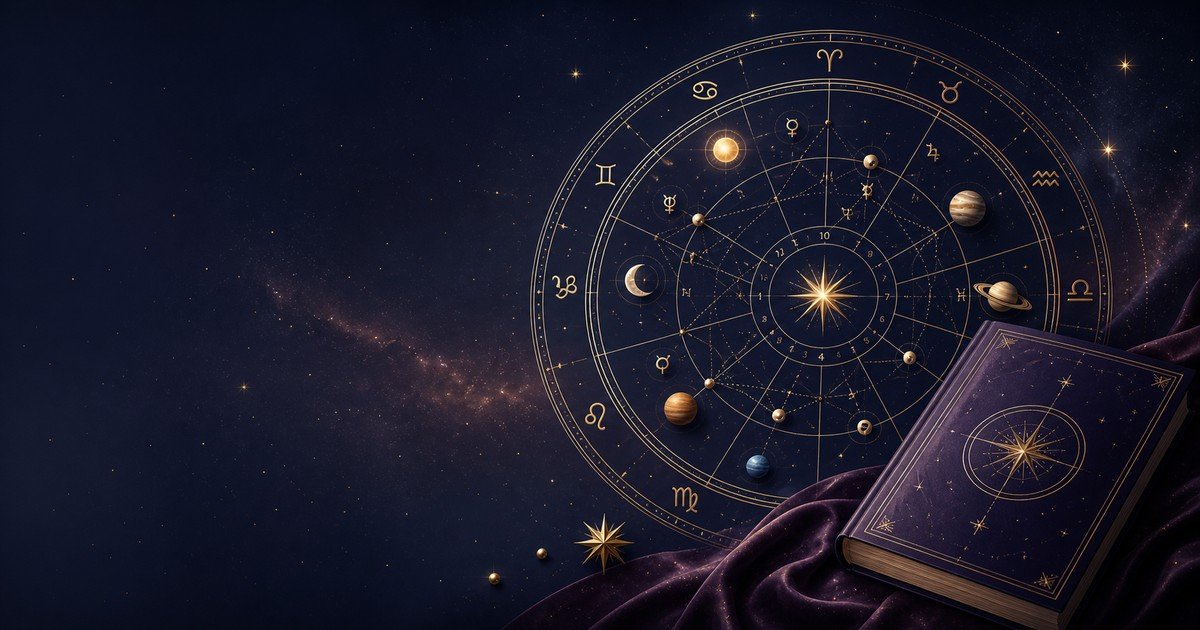 Astrology book beside a zodiac wheel